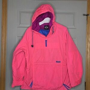 Vintage Columbia Sportswear Quarter Zip Hooded Windbreaker Jacket XLargePink